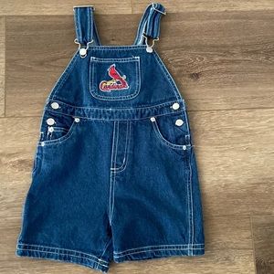 Kids denim cardinal short overalls